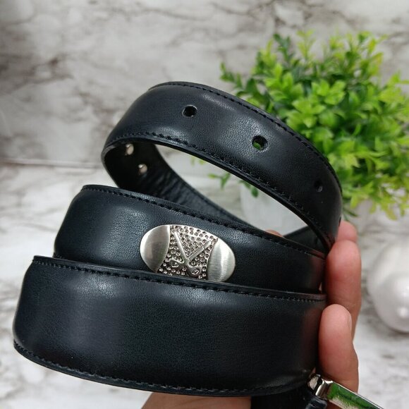 SNAKE EYES Men's Black Leather Golf Metal Concho Belt Size 36 - Picture 8 of 9